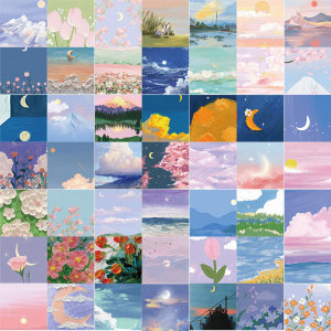 56张风景油画小清新贴纸笔记本电脑手机壳ipad手帐装饰贴画防水