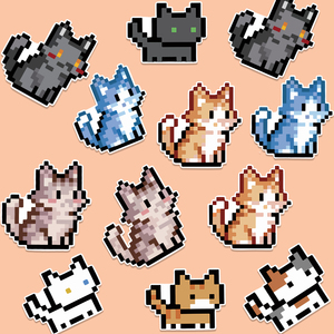 卡通可爱像素猫咪行李箱贴纸笔记本电脑电动车头盔拉杆箱装饰贴画