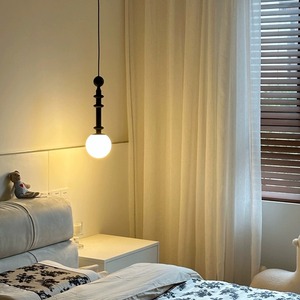 美式中古实木床头吊灯法式复古单头卧室房间吊线灯设计师吧台灯具