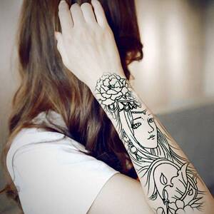 落泪艺妓龙姬割线半壁小腿纹身贴防水持久花臂男女性感仿真刺青