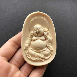 皇皇木吉猛犸象牙大师李小珍纯手工雕刻元宝弥勒佛吊坠挂牌件文玩