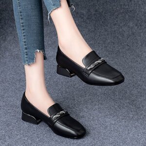 大东官方旗舰店黑色皮鞋女低跟女青年鞋子少女单鞋套脚女鞋懒人鞋