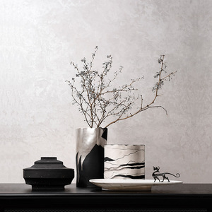 新中式手绘陶瓷花瓶收纳盒客厅办公桌托盘铜龙摆件样板房软装搭配