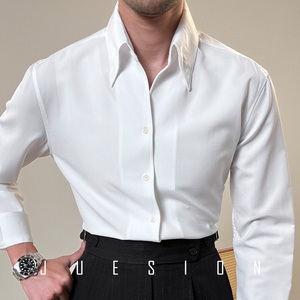 JUESION 气质纯白色衬衫男长袖春夏薄款垂感衬衣休闲商务抗皱寸衣
