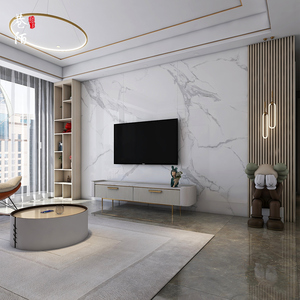 巷陌微晶岩板电视背景墙现代简约客厅实木格栅装饰柜影视墙轻奢风