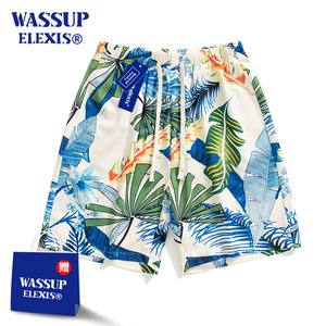 WASSUP ELEXIS夏威夷风短裤男生夏季度假休闲衬衫套装海滩花衬衣