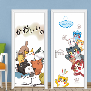 卡通可爱猫狗动物翻新门贴纸整张玻璃门防水防潮贴创意装饰洗手间