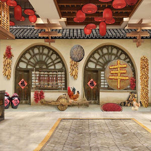 复古东北农家土菜馆墙纸农村风格装饰背景墙画铁锅炖饭店餐厅壁纸