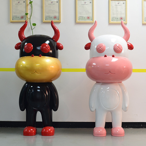 卡通牛公仔美陈网红拍照打卡潮牌落地玩偶商场美发店门厅大型摆件