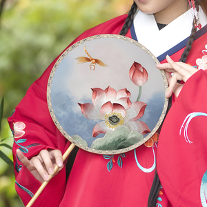 韵彩刺绣扇子宫廷风圆形宫扇舞蹈扇女式汉服双面中国风古典团扇