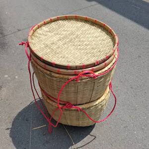 手工竹制品 稻米竹筐喜庆竹箩竹篮子竹匾 竹簸箕 商场道具装饰