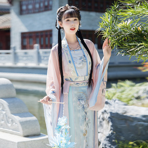 新款春夏中国风大袖齐腰襦裙重工刺绣复古上衣吊带裙三件套汉服女