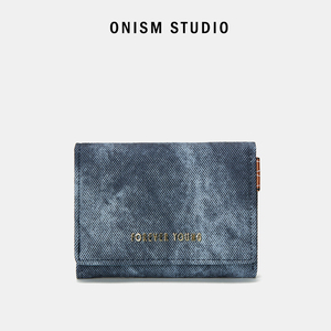 ONISM.STUDIO钱包女2024新款小众设计混色复古三折牛仔布短款卡包