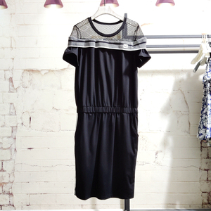 创美生活品牌折扣断码剪标夏季女装渔网拼接休闲运动风连衣裙