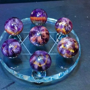 天然极光紫钛晶米字款六芒星金牙单珠七星阵摆件吊坠水晶饰品情侣