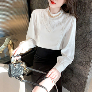 紫涵旗舰店官方女装粒u韩国女装春装新款修身型长袖套头衬衫雪纺