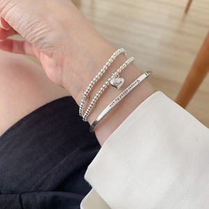 925纯银英文字母开口手镯女ins小众设计实心细款笑脸手串手环叠戴