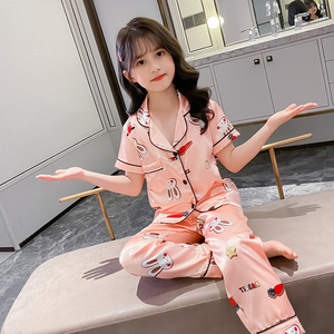 儿童睡衣夏季薄款冰丝女童短袖套装大童小女孩可爱空调家居服12岁