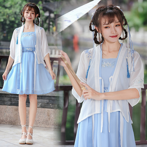 新款古装汉服成人女汉元素日常改良中国风仙女装清新淡雅学生套装
