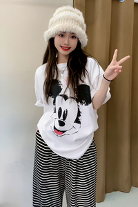 韩系设计感卡通米奇老鼠印花T恤女夏季女装2024新款时尚气质上衣