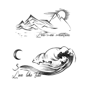 新款男女防水暗黑系山海纹身贴所爱隔山海皆可平情侣日月英文刺青