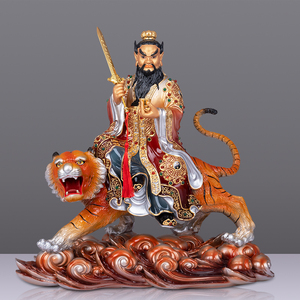 琉晶彩张天师神像摆件 纯铜龙虎山张天师 张道陵正一天师骑虎铜像