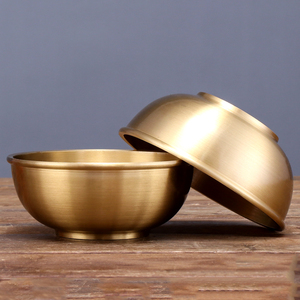 素面供佛碗铜碗饭碗 供佛斋碗 佛前贡碗小号家用佛堂供奉斋菜碗