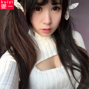 日本高领开胸毛衣针织衫女漏胸大胸百搭打底团子cos女