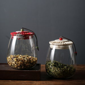 旧望格玻璃家用茶叶罐布盖大小号密封存茶罐花茶罐零食糖果储物罐