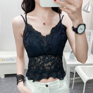 蕾丝镂空性感深v吊带背心女夏季新款内搭带胸垫打底衫无袖上衣