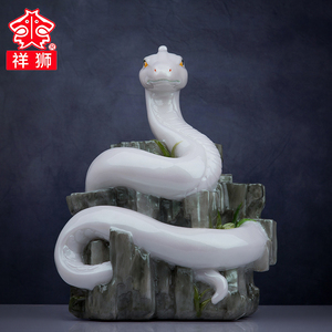 汉白玉蛇仙十二生肖蛇佛像白/黑工艺蛇仙护法桌面招财工艺摆件