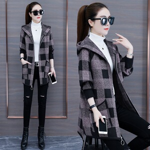 休闲中长款外套女春秋2021年新款早秋小个子时尚初冬格子夹克上衣