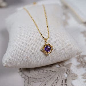 yeajewel 紫水晶菱形珠链项链宫廷风优雅锁骨链925银饰20879