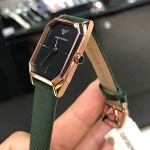 Armani阿玛尼手表女款方形小绿表小表盘简约气质防水超薄皮带腕表