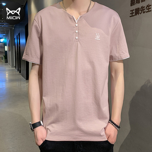 猫人夏季冰丝短袖t恤男v领潮流打底衫男装宽松半袖上衣服潮牌体恤