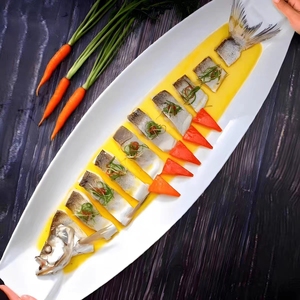 创意酒店餐具32英寸陶瓷超大号石斑鱼鳗鱼火锅肉盘餐厅会所私房菜