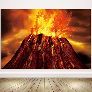 火山画火焰浆风景画红红火火聚财装饰画客厅办公室玄关过道自粘画