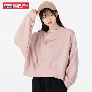 nike耐克粉色卫衣女2022夏季新款圆领短款宽松上衣运动服do7212