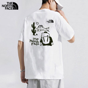 北面短袖t恤男2023夏季新款情侣款户外透气卡通印花白色半袖体恤