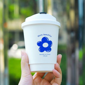 一次性咖啡奶纸杯8/12盎司带盖加厚外带热饮打包logo定制