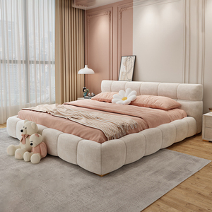 奶油风泡芙床极简软包布艺床轻奢双人床现代法式网红女生主卧室床