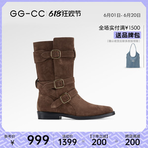 【西部世界】GGCC冬季新款复古英伦风牛仔骑士靴女中筒靴