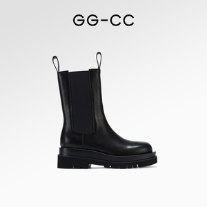 【暗夜星辰】GGCC冬季新款粗跟厚底真皮中筒靴切尔西靴女短靴