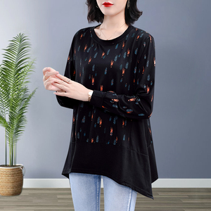 秋装新款拼接印花体恤女装上衣-淘宝拼多多热销秋装新款拼接印花体恤