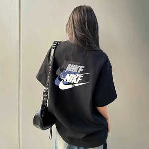 Nike耐克纯棉背后字母印花宽松短袖t恤男女夏季韩版休闲圆领上衣