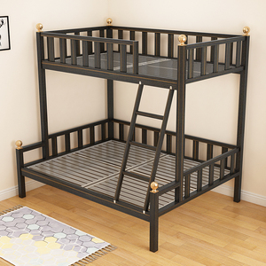 不锈钢双层床加厚高低子母床上下铺铁架床简约现代黑白色钢架床