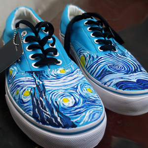 阿进制造梵高星空彩绘 男女帆布鞋 滑板鞋