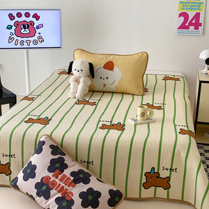 韩国ins卡通全棉数码印花床盖四季绗缝纯棉床单三件套机洗豆豆被