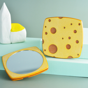 原创设计牛皮奶酪手持镜子小化妆镜便携随身可爱少女心ins风镜子