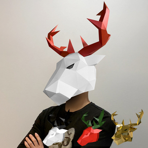 圣诞节装饰品场景橱窗布置鹿头面具手工折纸礼物鹿角摄影头饰头套